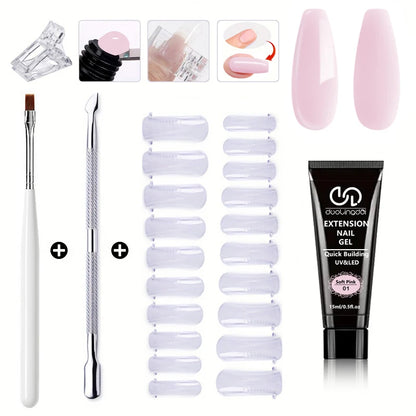 Salon & Home Nail Art Kit - 0.51oz Odorless Quick Build Gel Extension Set with 20 Nail Forms & Tools | Professional UV Sculpting