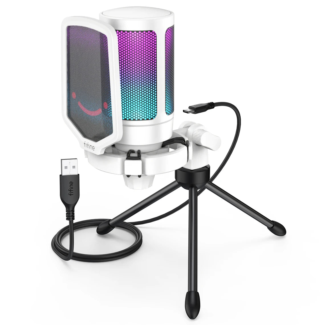 FIFINE USB Gaming Microphone,Condenser MIC with RGB,for PC PS4 PS5 MAC,Suit for Podcasters/Gamers/Influencers/Home Studio
