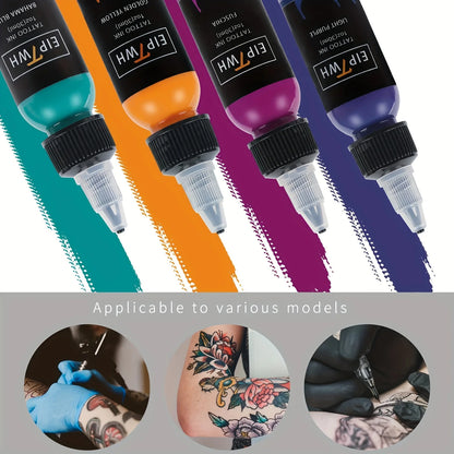 Professional Tattoo Ink - Multicolor Dynamic(14 Colors) & Vibrant Colors in 0.5oz (15ml) Bottles for Tattoo Artists