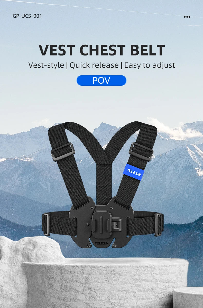 TELESIN Quick-Release Chest Strap Mount for GoPro Hero 13 12 11 10 9 8 7 Insta360 SJCAM DJI OSMO Action 5 4 3 Chest Belt Mount