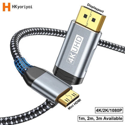 DisplayPort To Mini HDMI Cable UHD 4K 60Hz 2K 1080p Video Display For Desktop Laptop Portable Monitor Projector Mini PC