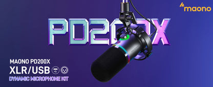 MAONO PD200X XLR/USB Dynamic Microphone for Gaming Recording Streaming Youtube Metal Mic with Software Tap-to-Mute Gain Knob