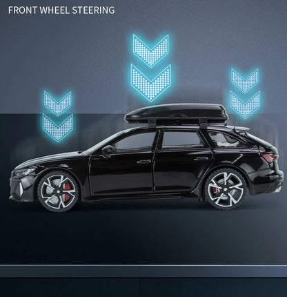 Audi RS6 Diecast Modellbil 1:32 – Ljud & Ljus 7 Dörrar öppnas Zinklegering CE Svart Grå Samlarmodell 2026
