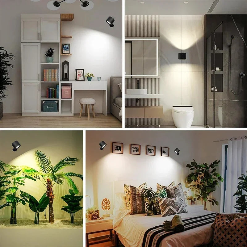 LED Dubbelhuvud Vägglampa – Touch, Fjärrkontroll, 360° Roterbar, USB-laddning, Trådlös