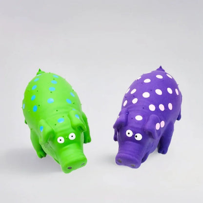 Pipande Grisleksak i Latex för Hund – Squeak, Tuggtålig, Tandvård, Grön/Rosa/Blå/Lila