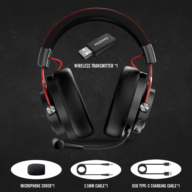 NUBWO G03 Trådlöst Gaming Headset – 3 Anslutningslägen 2.4GHz Bluetooth 3,5mm 50mm 100h ≤20ms CE/FCC PS5 PS4 PC Xbox Röd Grön