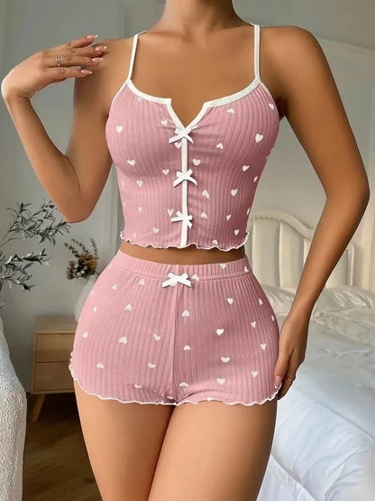 Women's Floral Print Pajama Set Spaghetti Strap V Neck Shorts Sleepwear Summer Breathable Loungewear Multi Print Casual Homewear