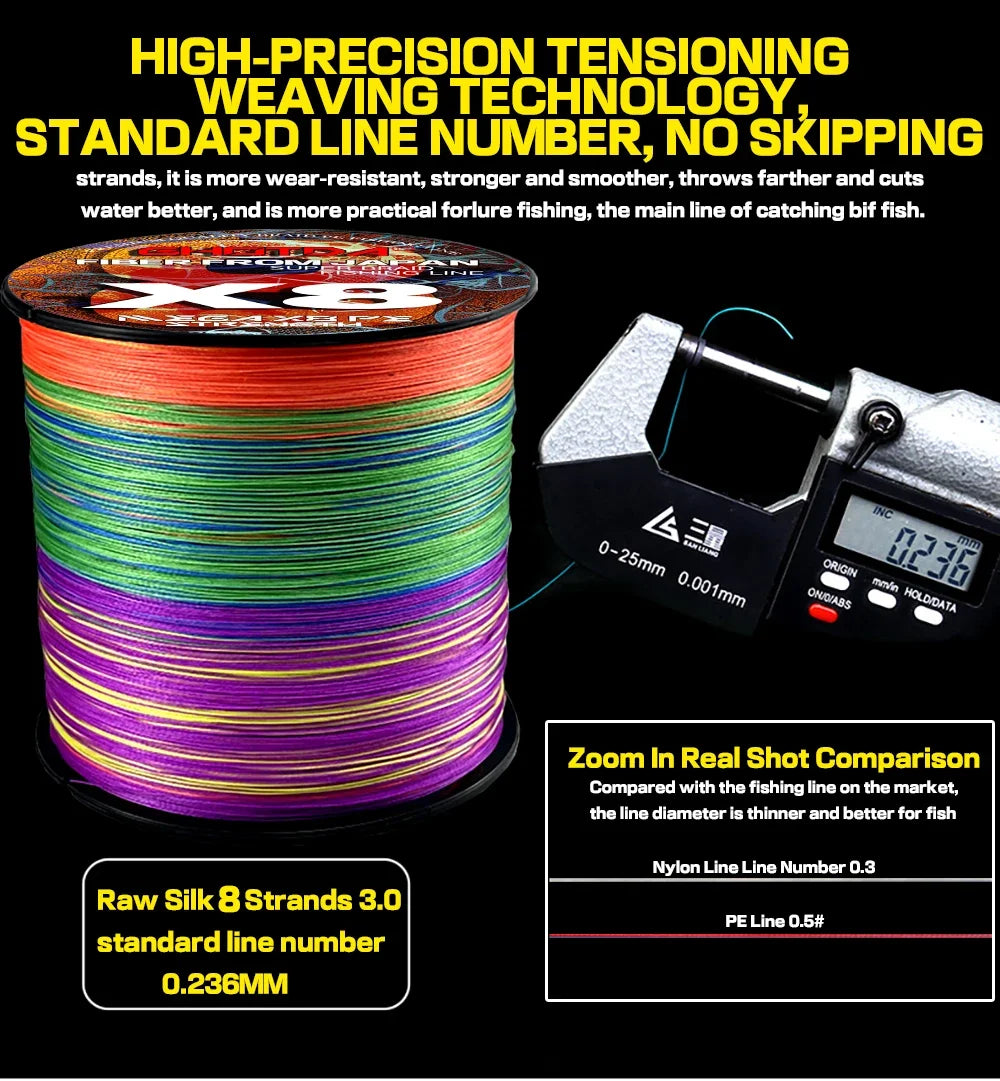 GHOTDA X8 Braided Lure Fishing Lines for JIG Pesca Carp Multifilament Fly Wire PE Line Saltwater 100M 300M 8kg-35kg Strong Cord