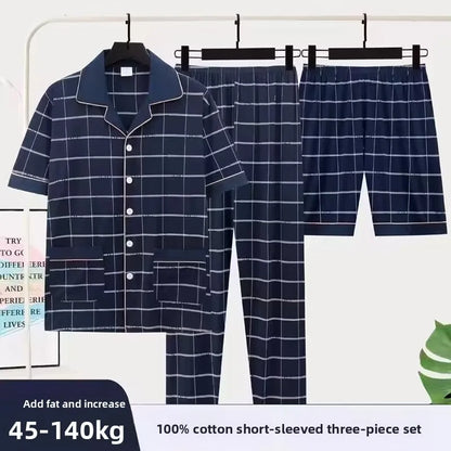 3/pce Set Men Fashion Casual Spring Autumn Loungewear Male Short Sleeves Pants Shorts Pajama Set Man Loose Collared Plaid Pajama