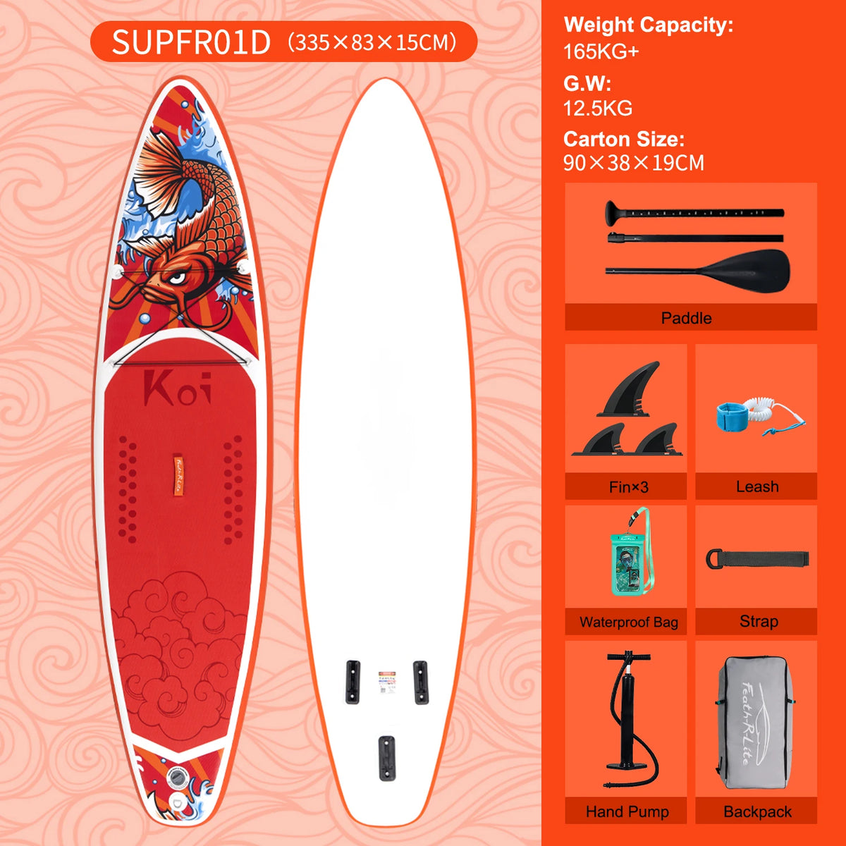 FunWater uppblåsbart SUP-bräde med tillbehör – flera storlekar