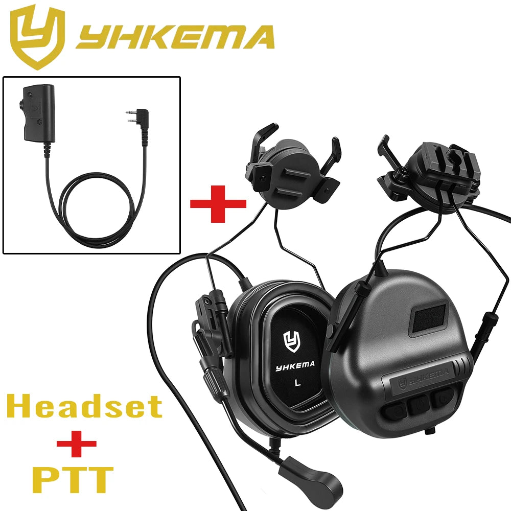 E80 Tactical Shooting Headset Electronic Hearing Protection with Kenwood 2 Pin PTT Adapter for Outdoor Hunting