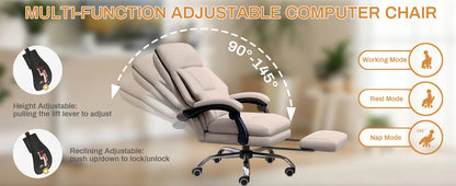 High-Back Ergonomic Office Chair, Swivel with Retractable Footrest, Multi-Position Adjustable Boss Chair
