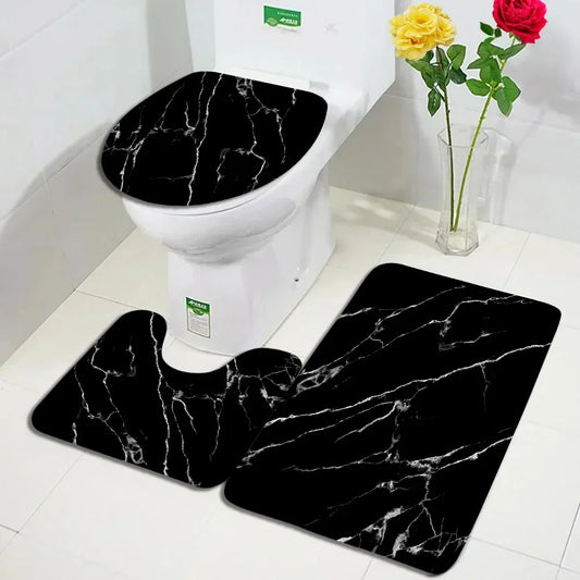 Abstrakt Svart Vit Marmor Badrumsmatta Set Geometrisk Modern Matta