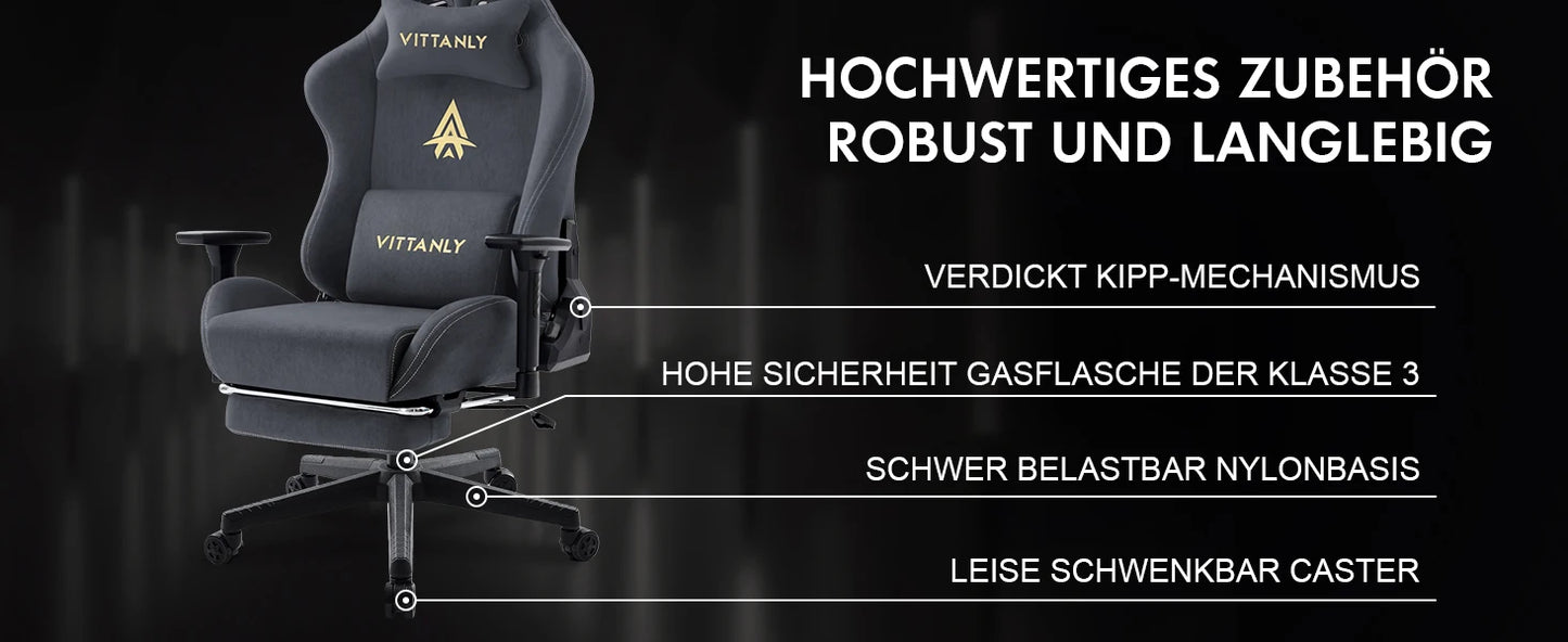 Vittanly Gaming Chair Breathable Office Chair Made of High-Quality Fabric New Adjustable and Rotating Desk Chair with Footrest