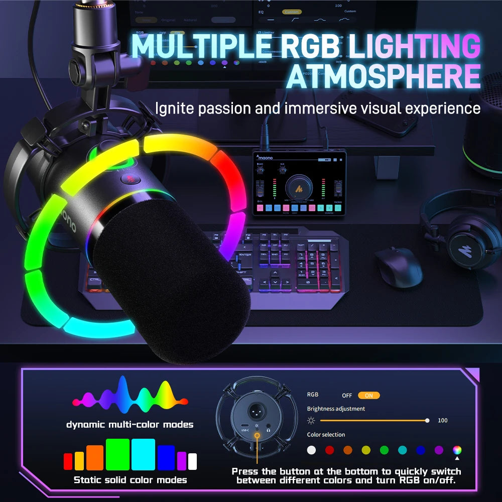 MAONO PD200X XLR/USB Dynamic Microphone for Gaming Recording Streaming Youtube Metal Mic with Software Tap-to-Mute Gain Knob