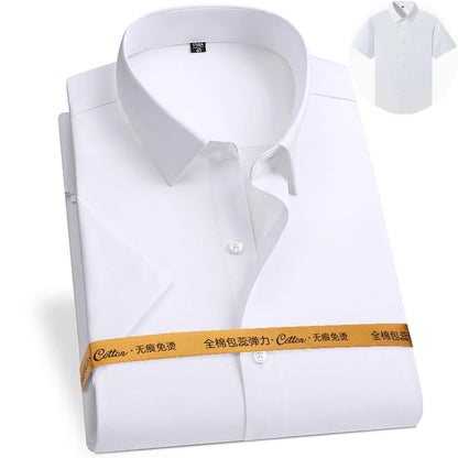 8XL Anti-Wrinkle 80% Cotton 15% Elastic Silk 5% Spandex No-Iron Business Office Soft Cozy Micro Elastic Long-sleeved Shirts Men