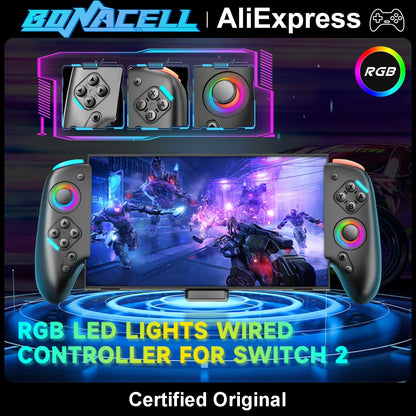 Gamepad For Nintendo Switch 2 Controller RGB 9-Axis Gyro Joypad W/ Dual Shock Turbo/Marco Programable Function Game Pad Joystick