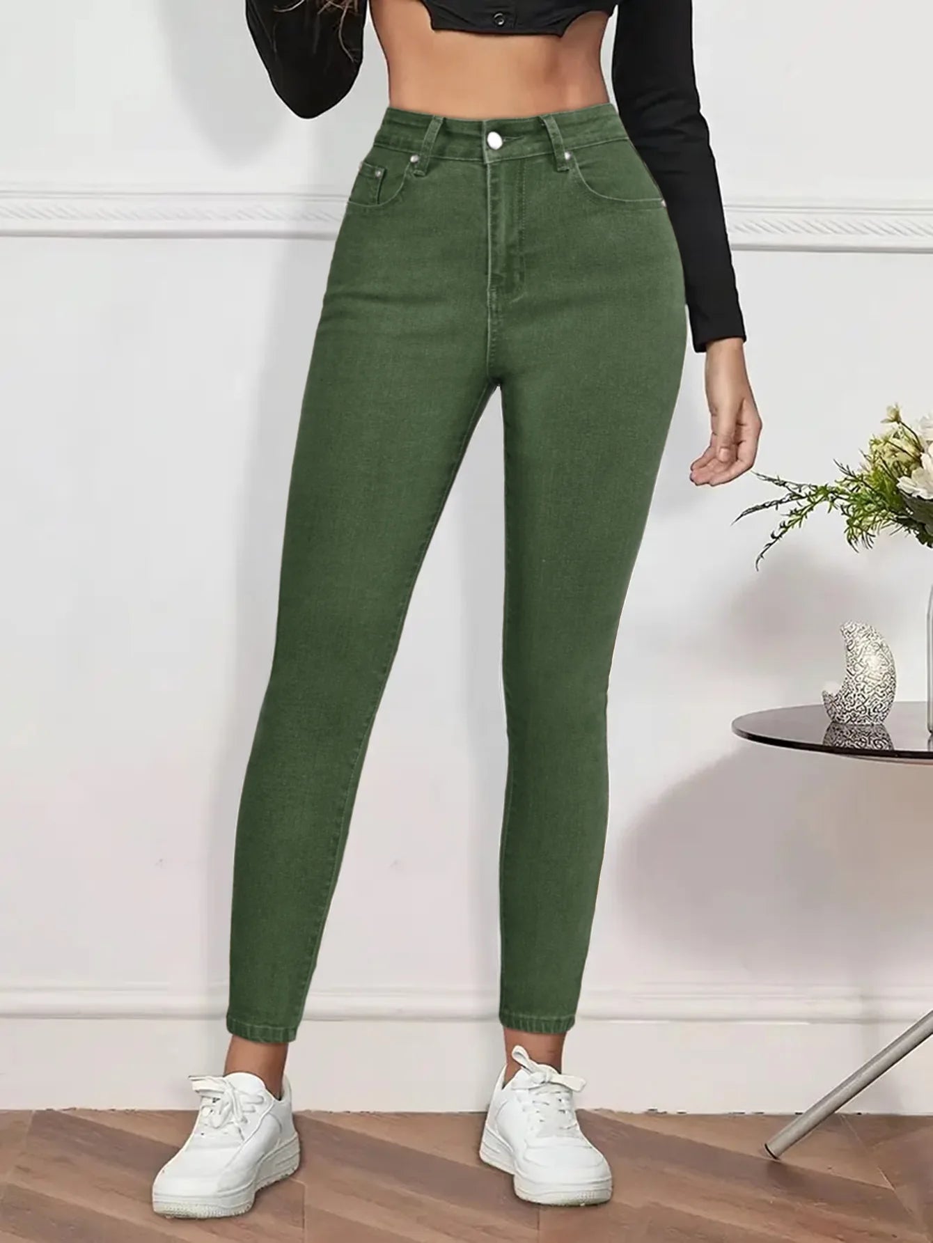 Women Pencil Pants Jeans Skinny Trousers High Waist Stretch Pockets Vintage Washed Female Streetwear Slim Full Length Denims