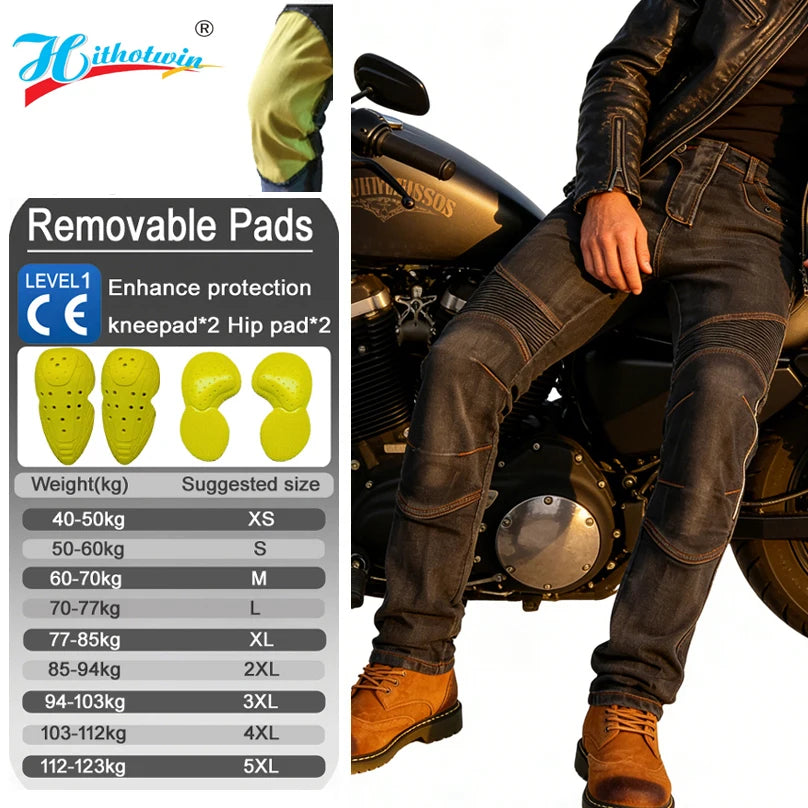MC-Jeans med Kevlar & Aramid – CE-godkända Knäskydd, Sträckdenim Herr 2026 (Blå/Svart)