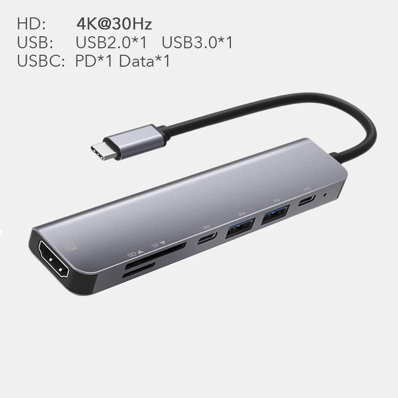 7-i-1 USB-C-hubb med HDMI, SD/TF och PD – 4K 30 Hz
