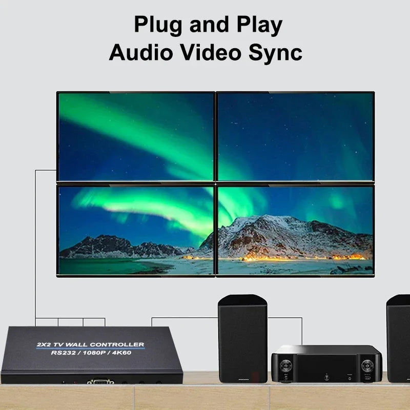 4K 60Hz 2x2 Video Wall Controller Multi Screen Splicing Processor 1x3 1x2 1x4 Office Meeting Monitor Mall 4 Channel TV Splicer