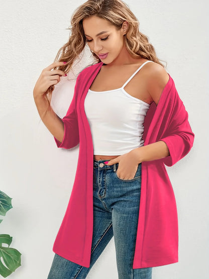 Dam Plus Size Elegant Kofta – Halvlång 3/4-ärm Hög Stretch Öppen Casual Höst/Vinter, 9 Färger XL–4XL