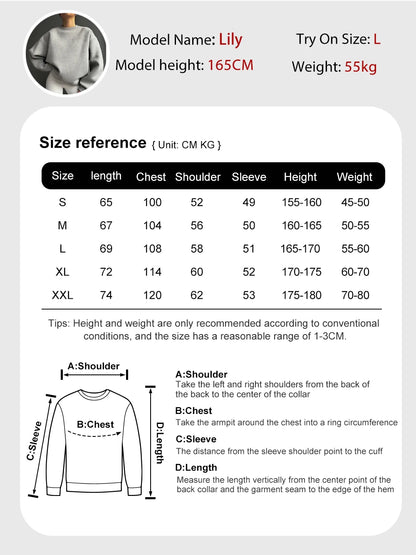 Winter Womens Solid Sweatshirts Casual Comfortable Warm Hoodies Loose Crewneck Fleece Pullover Tops Autumn Womans Streetwear