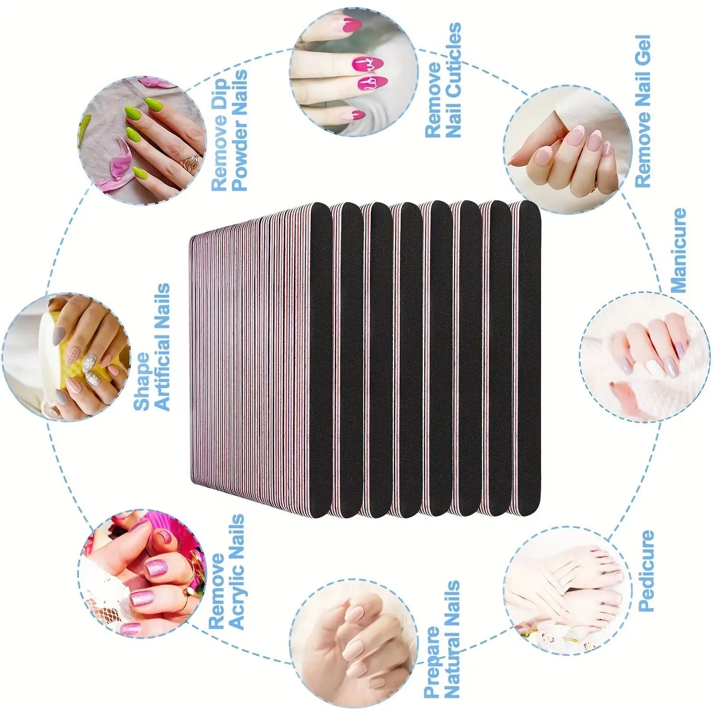50-100pcs Nail Files, Pro 100/180 Grit Nail File Double Sided for Natural and Acrylic Nails Fingernail Files Gel Nail Pedicure