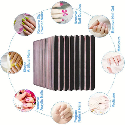 50-100pcs Nail Files, Pro 100/180 Grit Nail File Double Sided for Natural and Acrylic Nails Fingernail Files Gel Nail Pedicure