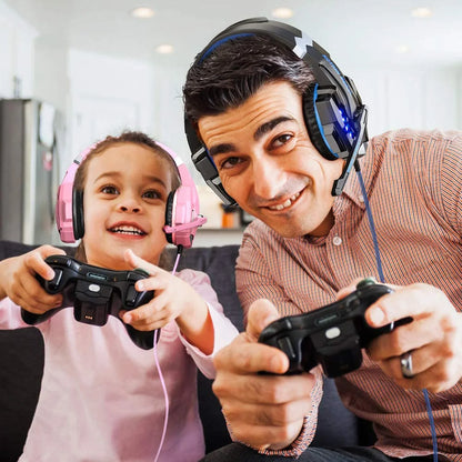 XIKCУ G9000 Gaming Headset Over-Ear – 3,5mm + USB LED-belysning Mikrofon Djupt Bas Stereo PS5 PS4 Xbox PC Laptop Röd Blå Vit