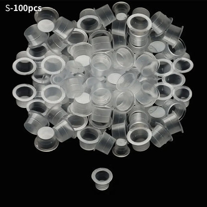 100Pcs Tattoo Ink Caps Disposable Plastic Cups Body Art Tattoo Pigment Cups Container Holder Stand Makeup Tattoo Supplies L/M/S