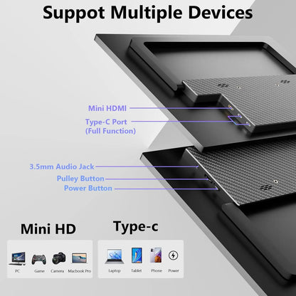 13.3 Inch 2K QHD Portable Monitor, 400 Nits, 100% SRGB, 16:10 Aspect Ratio, Built-in Speakers, VESA Mountable, Integrated Hidden