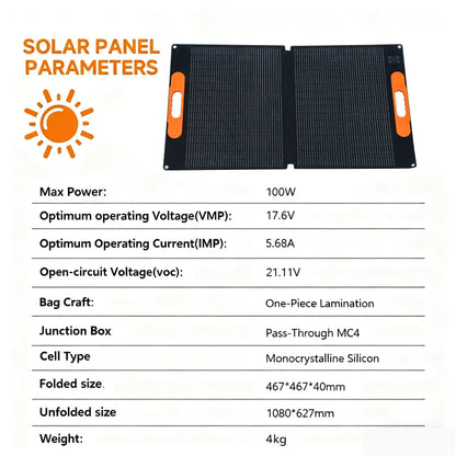 100W Portable Solar Panel Foldable Solar Panel Kit Waterproof Power Backup Solar Charger for Power Station Camping Solar