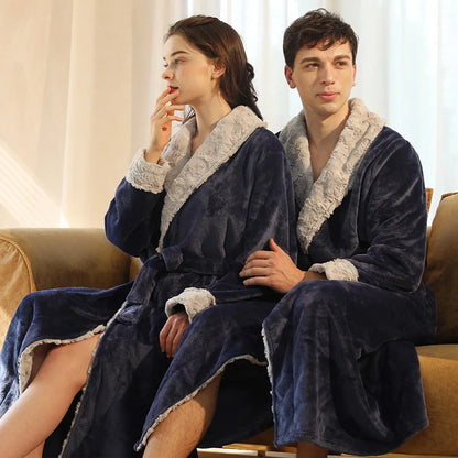 Female Autumn and Winter Warm Long Coral Velvet Thick Couple Bath Bathrobes Men Women Pajamas Shower Robe Bath Towels For Adults