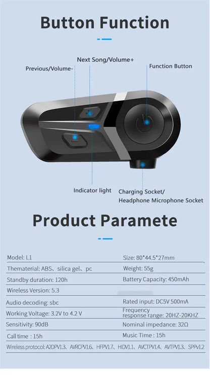 Bluetooth 5.3 Wireless Motorcycle Helmet Headset Hands-free Call Phone Motorcycle Waterproof Earphone Music Player Moto Helmet
