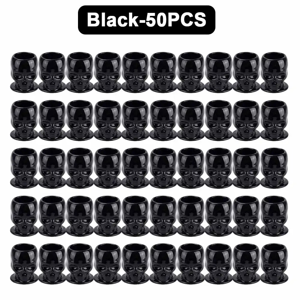 200/100/50PCS Disposable Skull Tattoo Ink Cups Black/White/Pink/Blue Pigment Container Plastic Ink Holder Tattoo Accessories