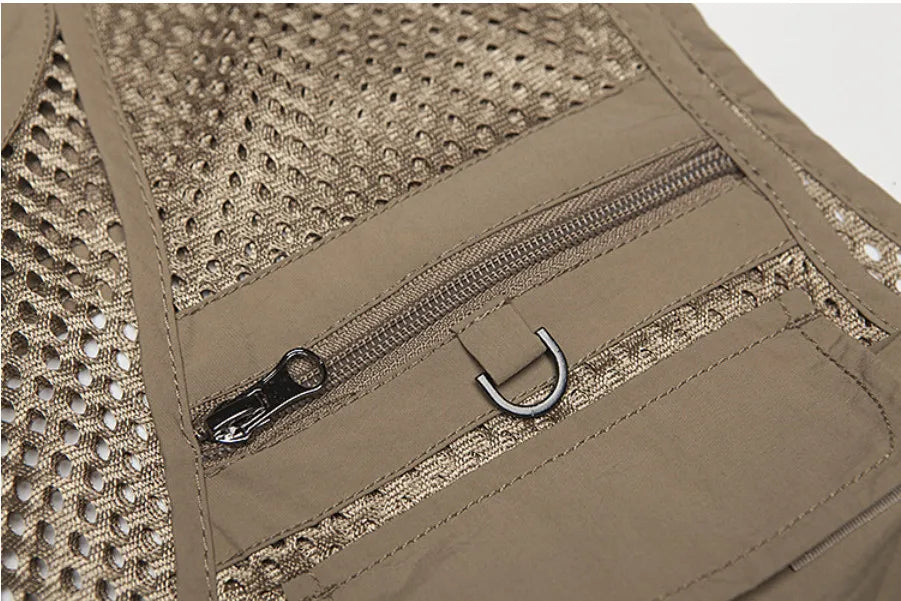 Plus Size Men's Vest Mesh Waistcoat Summer Tool Multi Pocket Work Wear Big Large Cargo Sleeveless Jacket Male Fishing Quick Dry