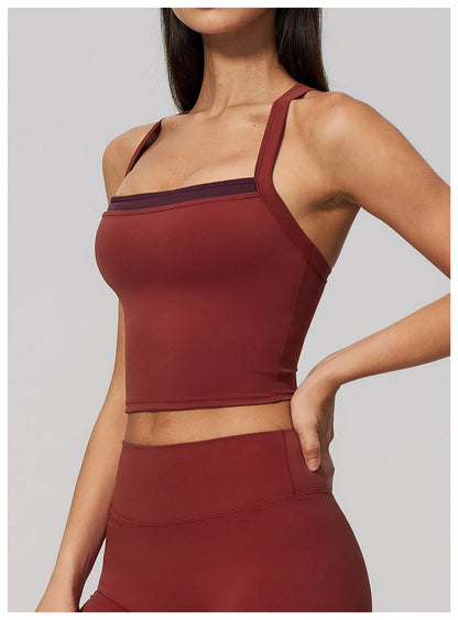 Women Criss Cross Back Yoga Tank Top Push Up Sports Bra Fitness Running Workout Gym Vest Color Block Sport Underwear Crop Top