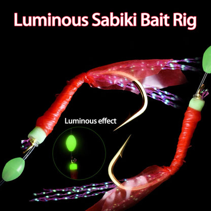 8Packs Sabiki Bait Rig Size 4-18, Glowing Beads and High Carbon Steel Fishing Hooks, Night Fishing Kit for Mackerel, Bass,