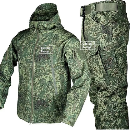 Herr Militär Softshell Set 2026 – Fleece Jacka + Byxor Outdoor, Grå/Svart/Khaki/Kamouflage S–4XL