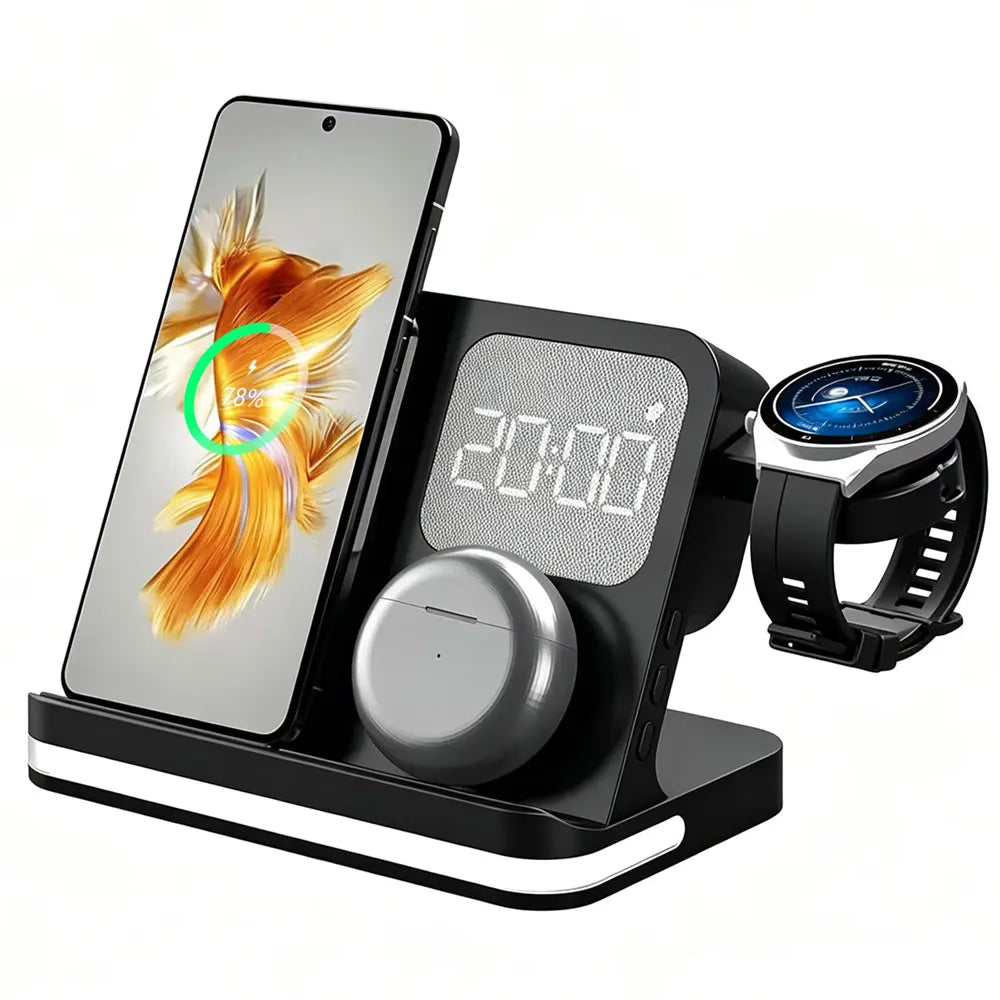 4 in 1 Wireless Charger Alarm Clock Stand For Samsung S26 S25 Galaxy Watch 8 7 6 5 Active 2 Buds4 Pro 3/2 Fast Charging Station