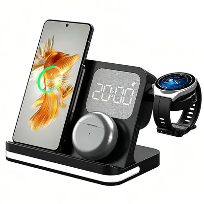 4 in 1 Wireless Charger Alarm Clock Stand For Samsung S26 S25 Galaxy Watch 8 7 6 5 Active 2 Buds4 Pro 3/2 Fast Charging Station