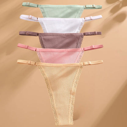 FINETOO 5PCS/Set Sexy G-string Panties Cotton Women's Underwear Adjustable Waist Girl Female Pantys Bikini Lady Thongs Lingerie