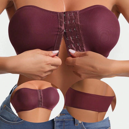 Plus Size Women's Front Fastening Bandeau Bras Strapless Push Up Wirefree Comfortable Bra Strapless Everyday Padded Bralette