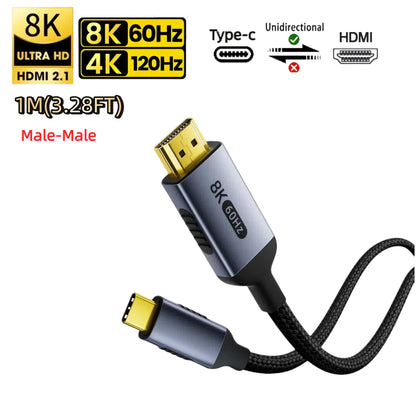 8K@60Hz 8K USB C to HDMI 2.1 Cable Adapter Type C to HDMI Cable for Thunderbolt 3 Compatible with MacBook Pro IPad pro Laptop