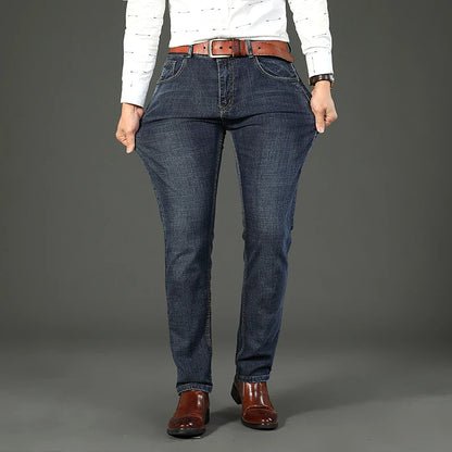 Classic Business Casual Jeans Men 2026 New Fashion Blue Slim Stretch Denim Trousers Male High Pants Men Clothing
