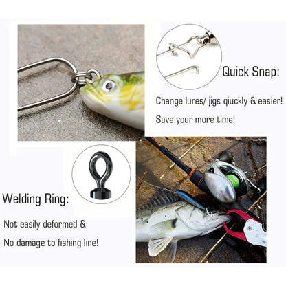 Stainless Steel Fishing Swivel Snaps 4#-12# Rolling Bearing Duo-Lock Connector Kit Saltwater Freshwater Lure Tackle 50-200Pcs