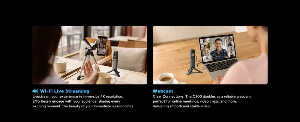 4K VLOGGING Camera C300 SJCAM With Mini Tripod Necklace, Long Battery Six-Axis Gyroscope Anti-Shake Sports Cam for Travel