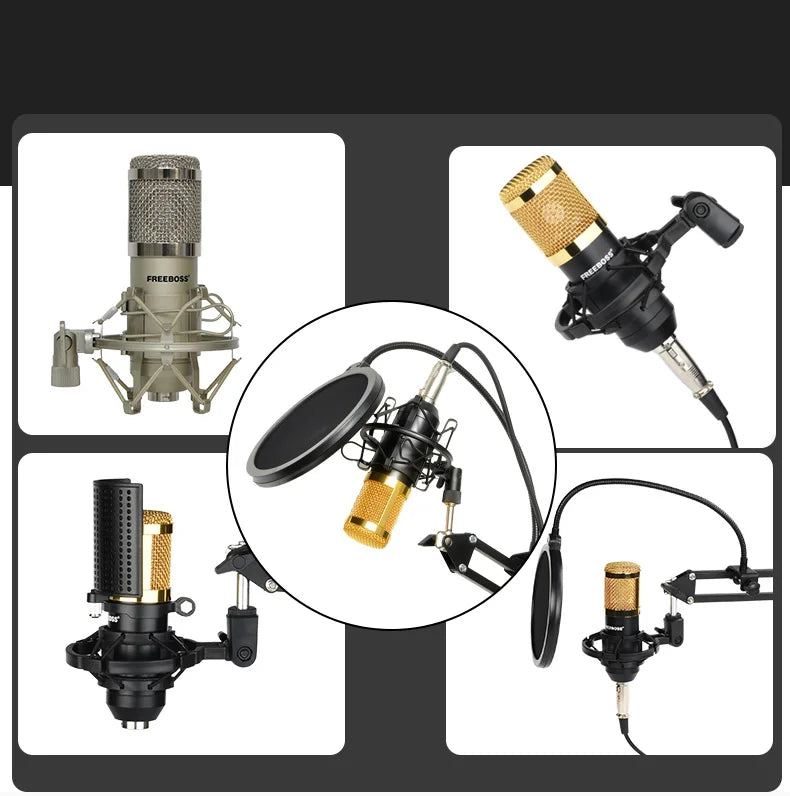 Freeboss BM-800 Kondensatormikrofon-kit med arm och stöttålig fäste för dator
