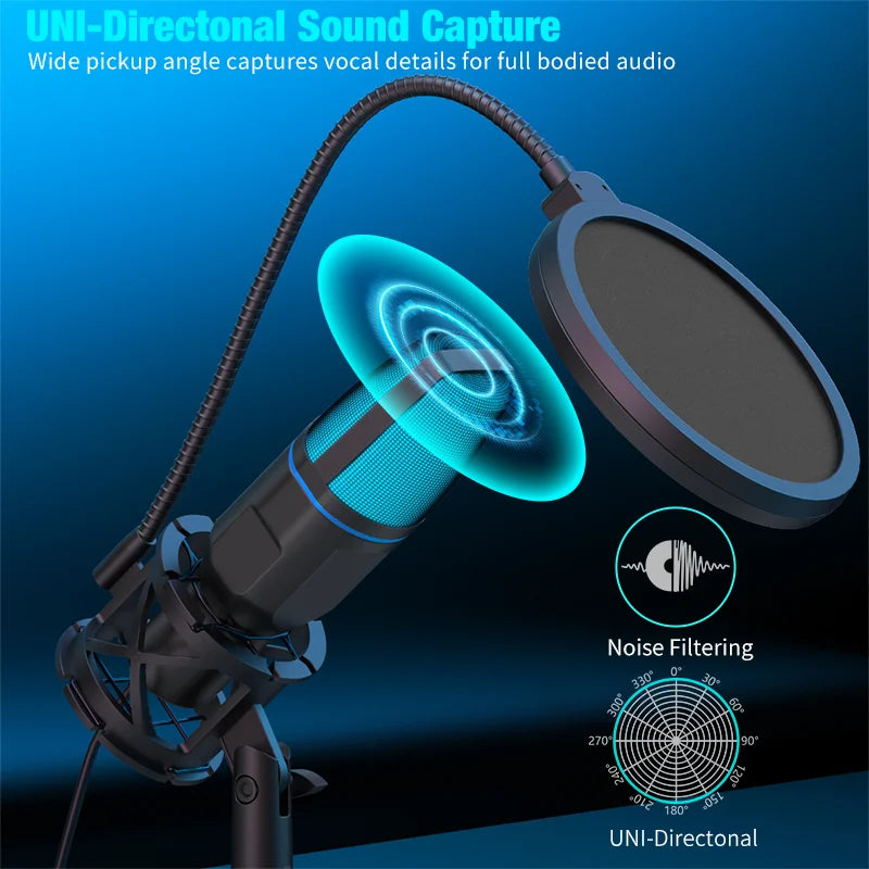 AOIEUUAI RGB USB-kondensatormikrofon för streaming